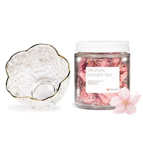 NESTLADY Pink Cherry Blossom Season Limited Combo Hammerhead Pattern Gold Rimmed Water Glass Teacup 1pc+Edible Salt Pickled Sakura 70g