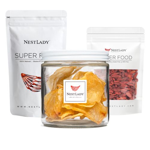 NESTLADY Three-piece set of essential beauty care: South American egg fish gum 30g+ red wolfberry 150g+ red dates 200g